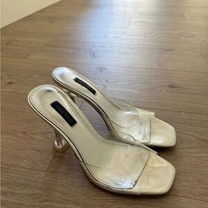 Nine West Clear Strap Cream Square-Toe Mule Heels